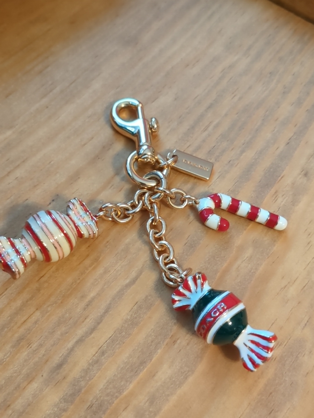 Coach Gold-Tone Candy Charm Keychain Purse Charm Red, Pink White, Green Enamel - Picture 11 of 14